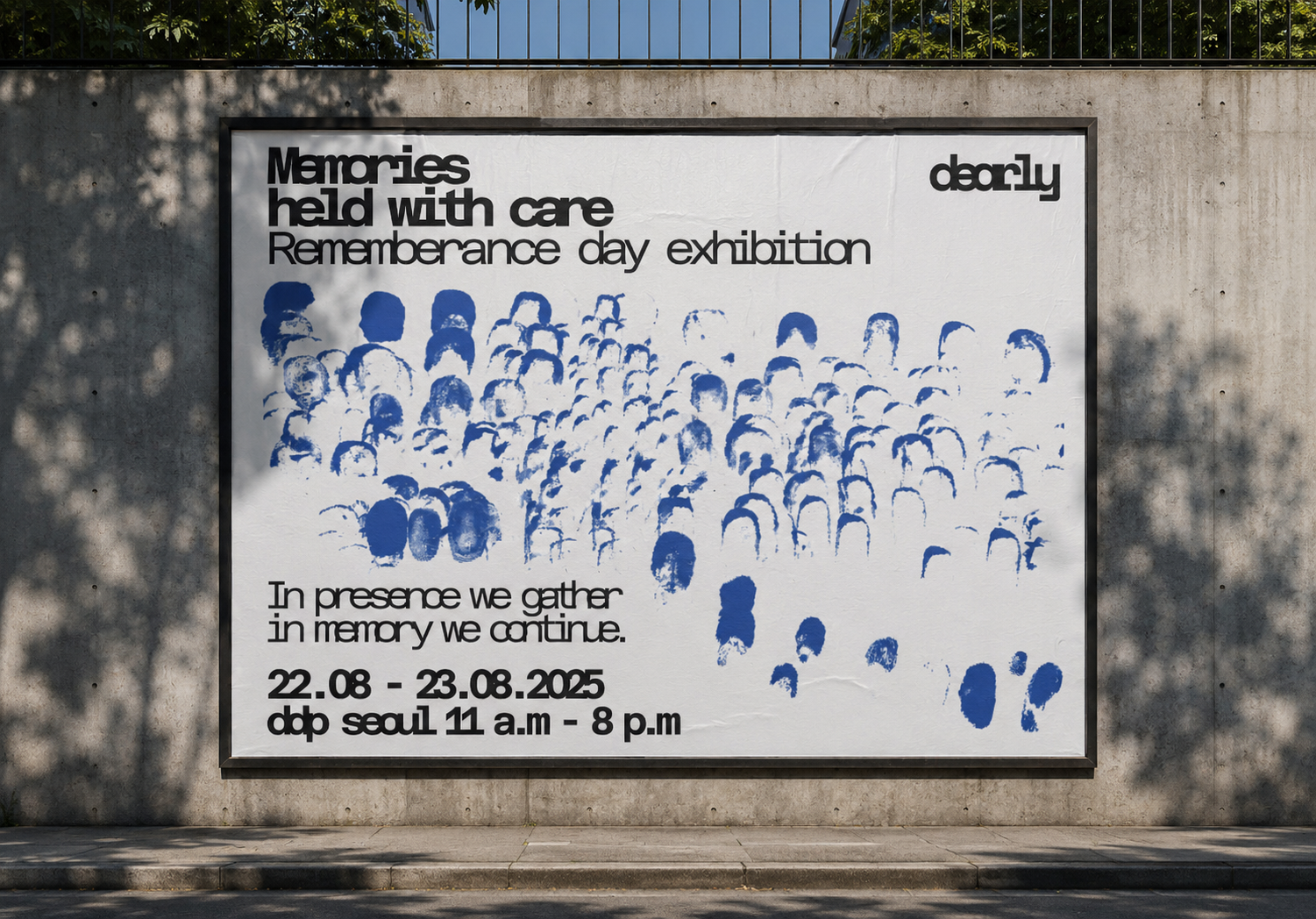 Dearly remembrance exhibition poster displayed on a city wall