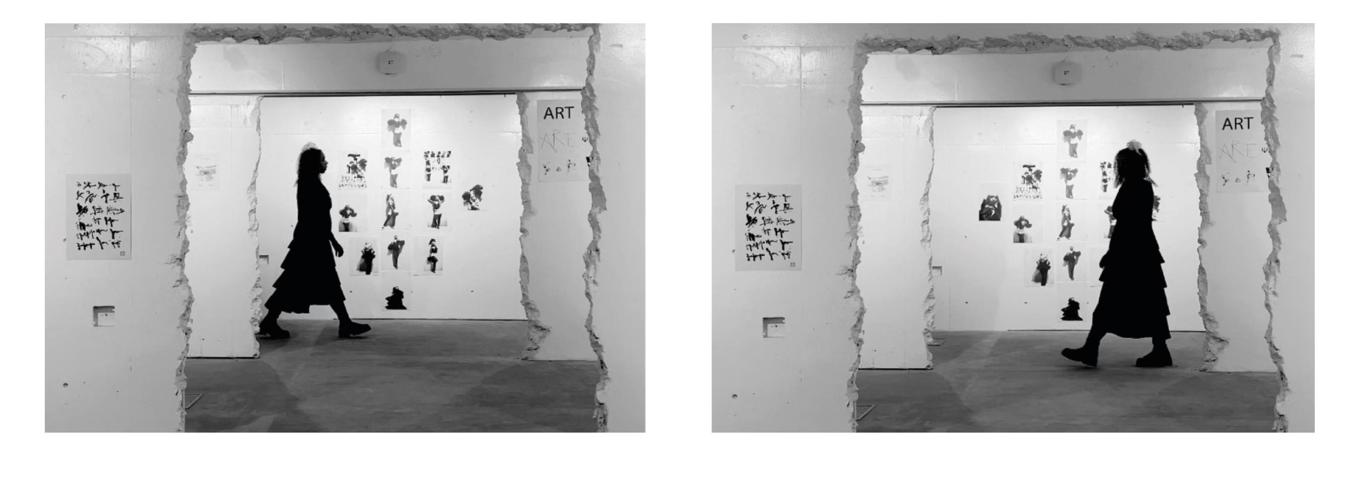 Two walking views through the Studio Kan exhibition