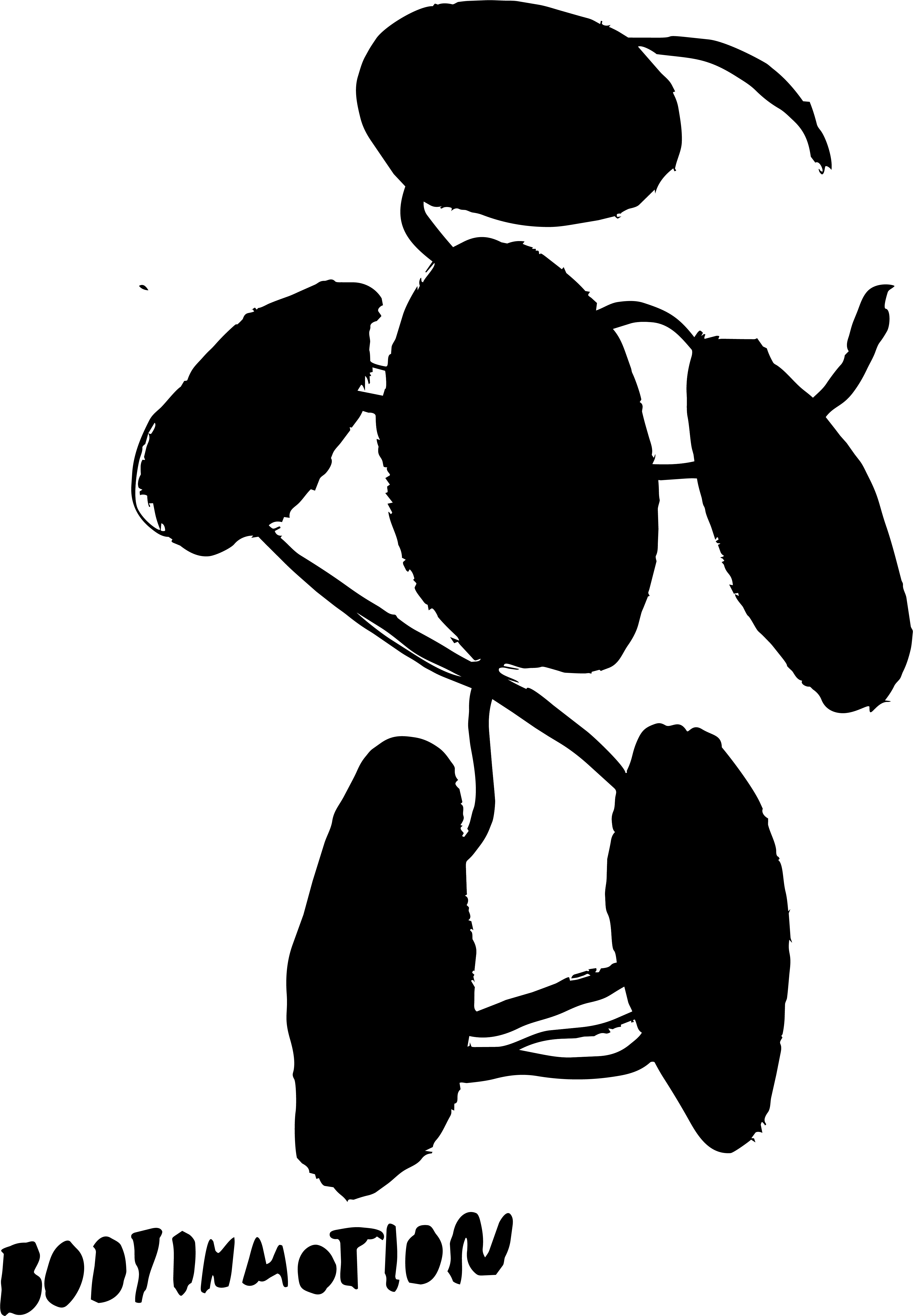 Body in Motion drawing made from large black gestural forms