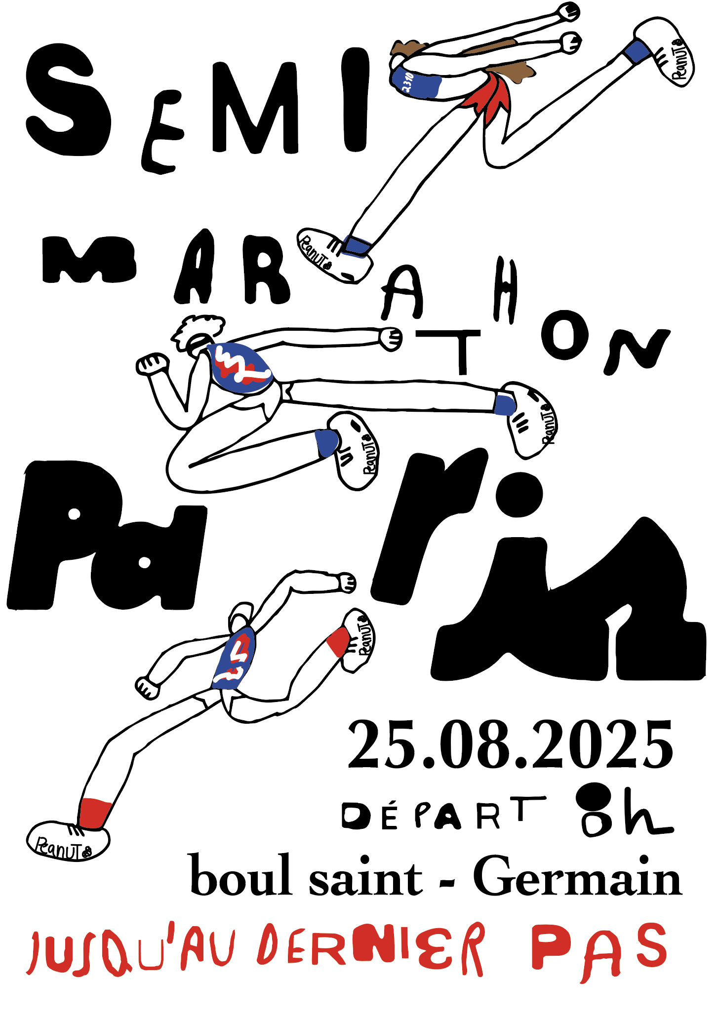 Semi Marathon Paris poster with hand-drawn runners and playful black typography