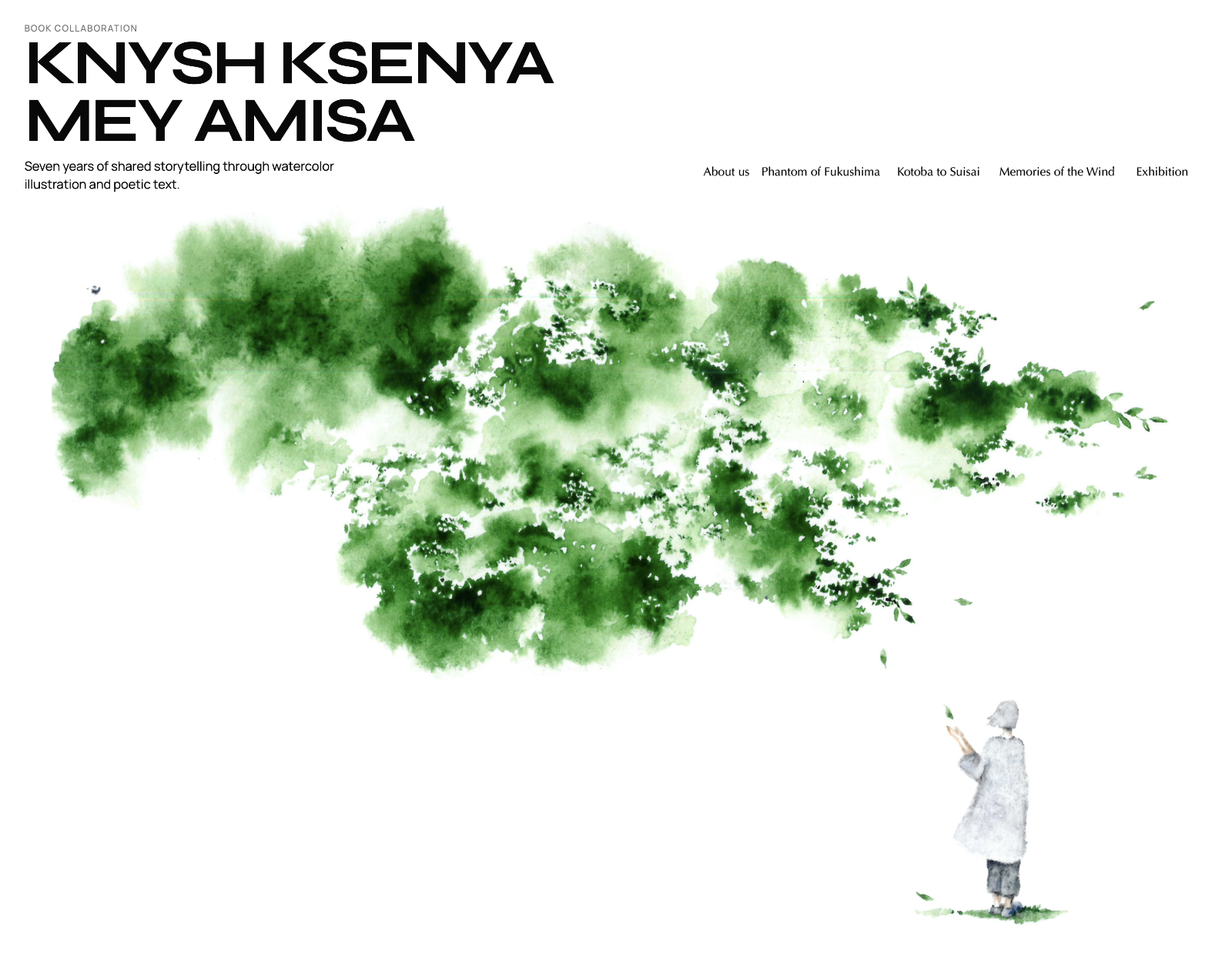 Green watercolor banner for Knysh Ksenya and Mey Amisa collaboration