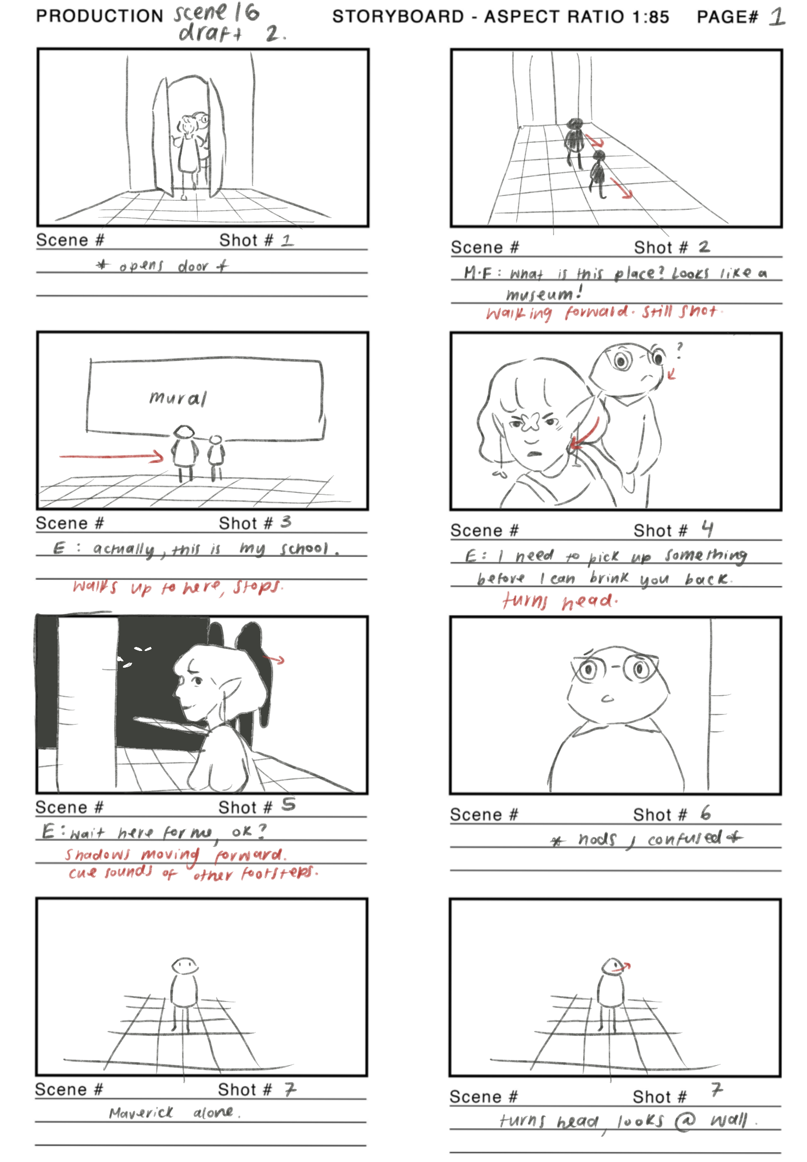 Scene 16 page 1 storyboard by Ellie Lazzarini