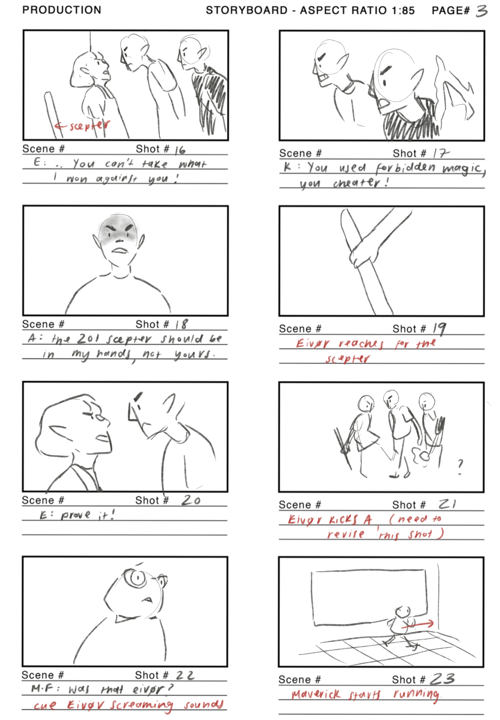 Scene 16 page 3 storyboard by Ellie Lazzarini
